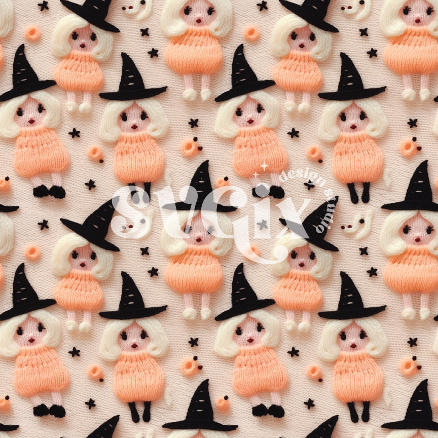 Cute Knit Witches Seamless Pattern