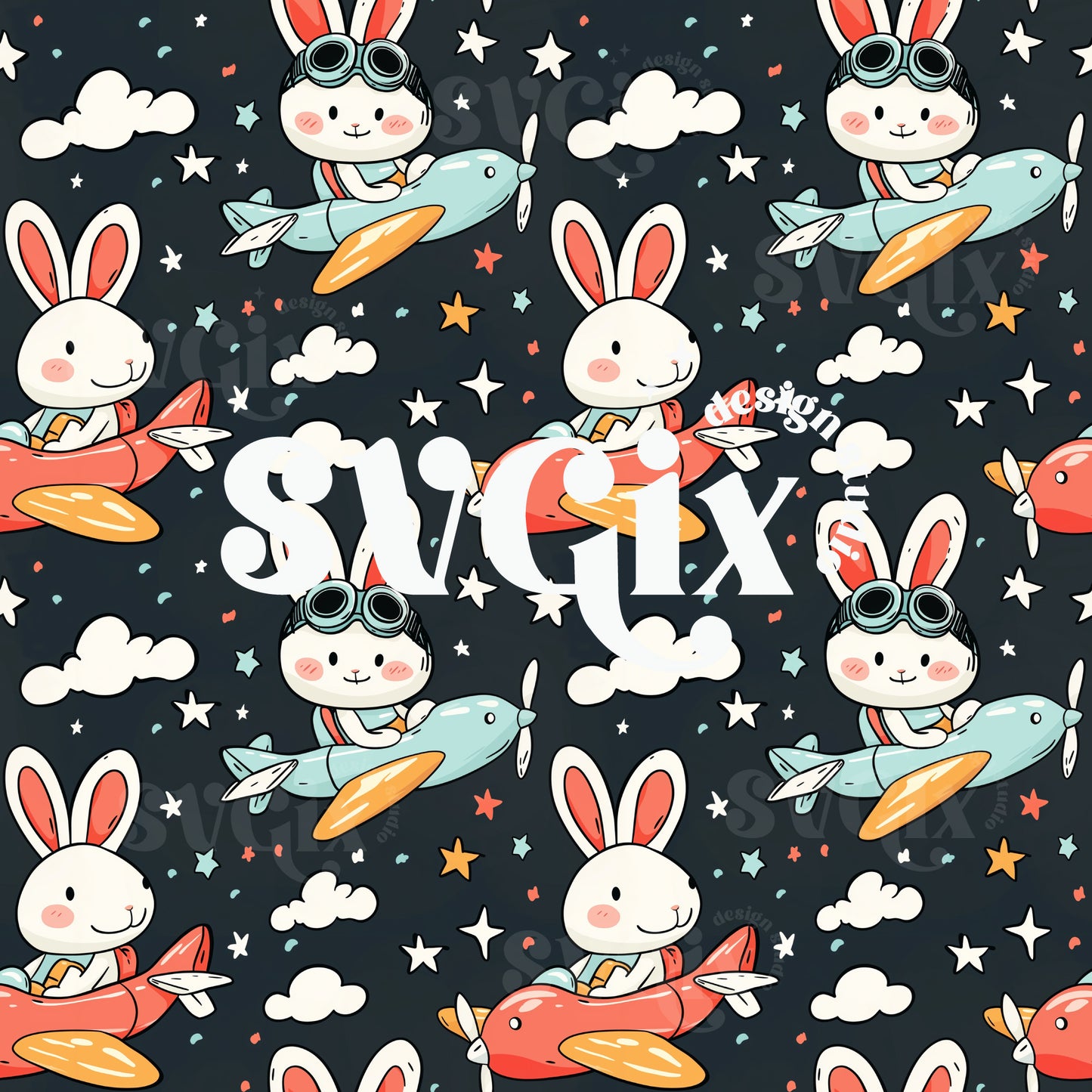 Airplane Bunnies Seamless Pattern