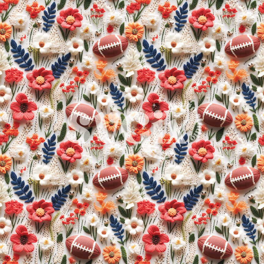 American Football Floral Seamless Pattern
