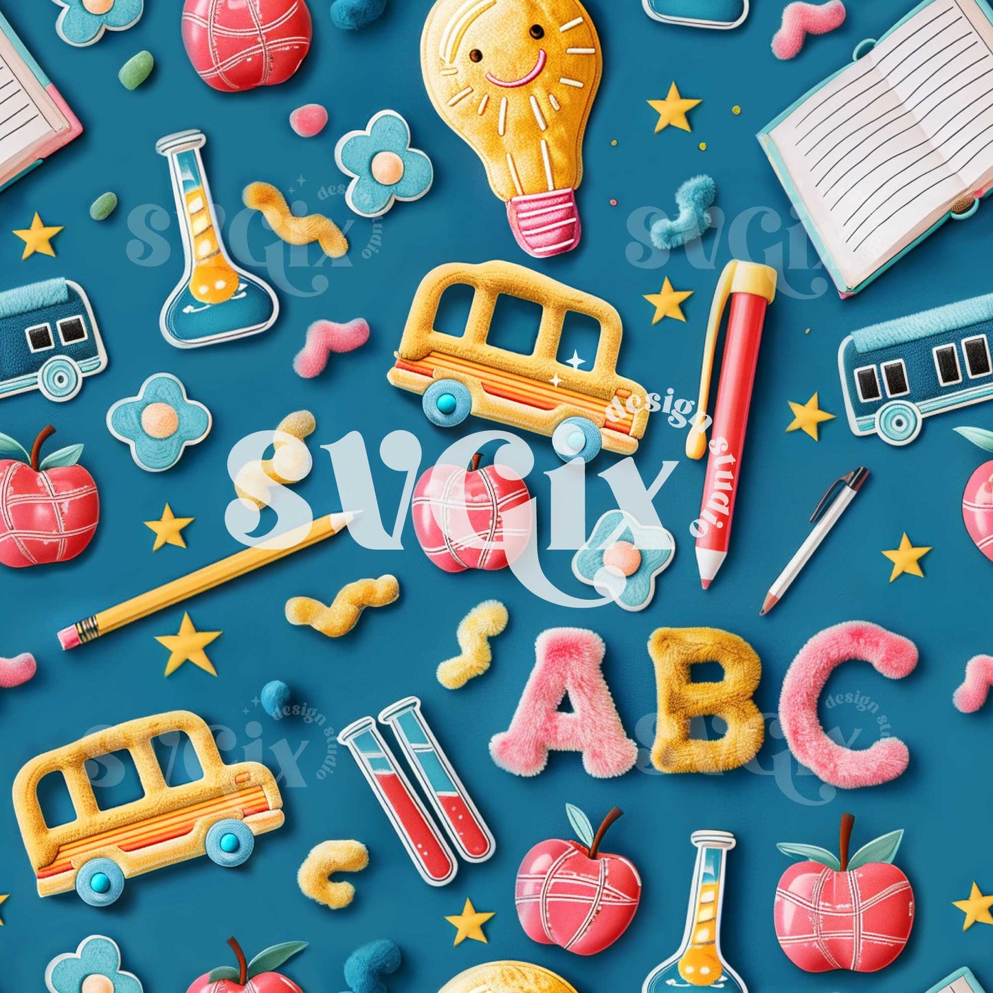 Back to School 3D Seamless Pattern