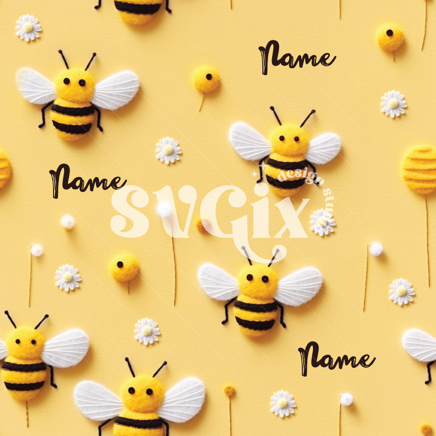 Bees Editable Name Seamless Pattern