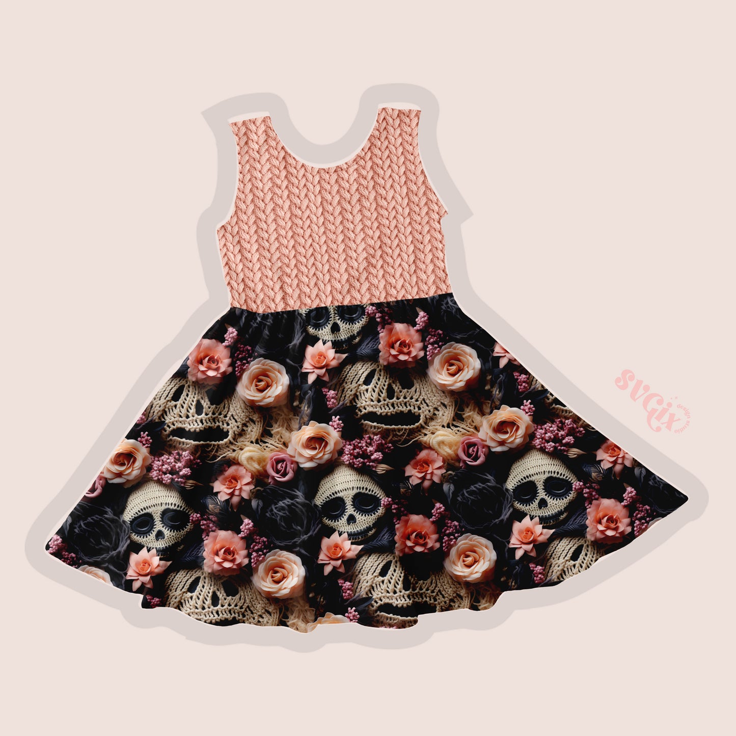 Black and Blush Halloween Floral Seamless Pattern