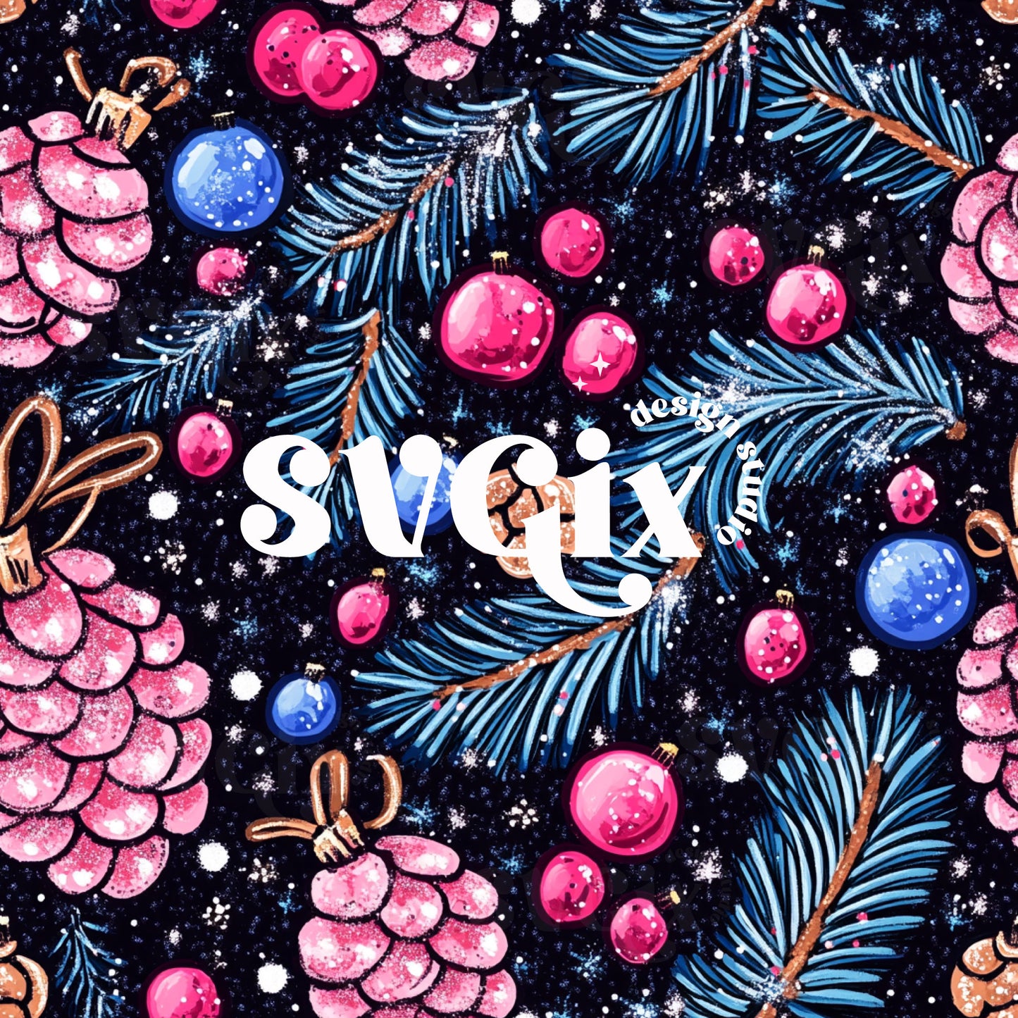Pink Blue Christmas Seamless Pattern