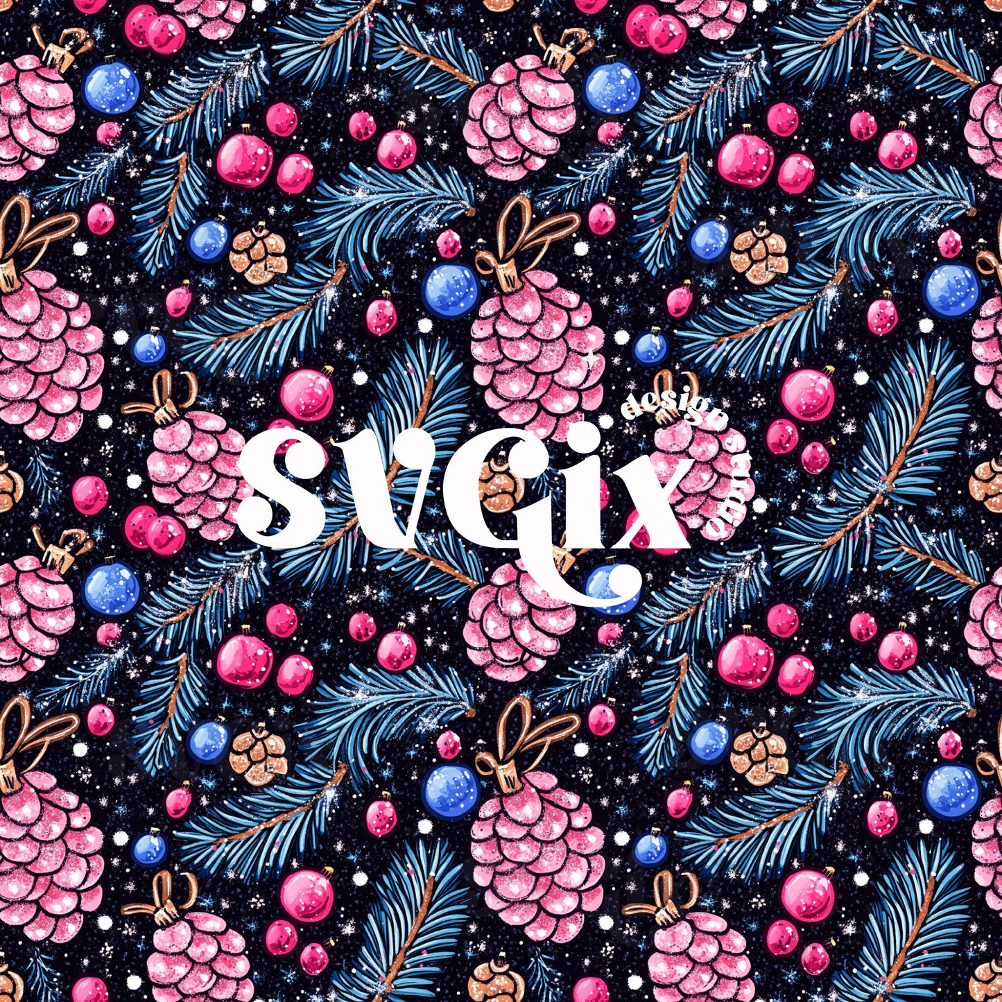 Pink Blue Christmas Seamless Pattern