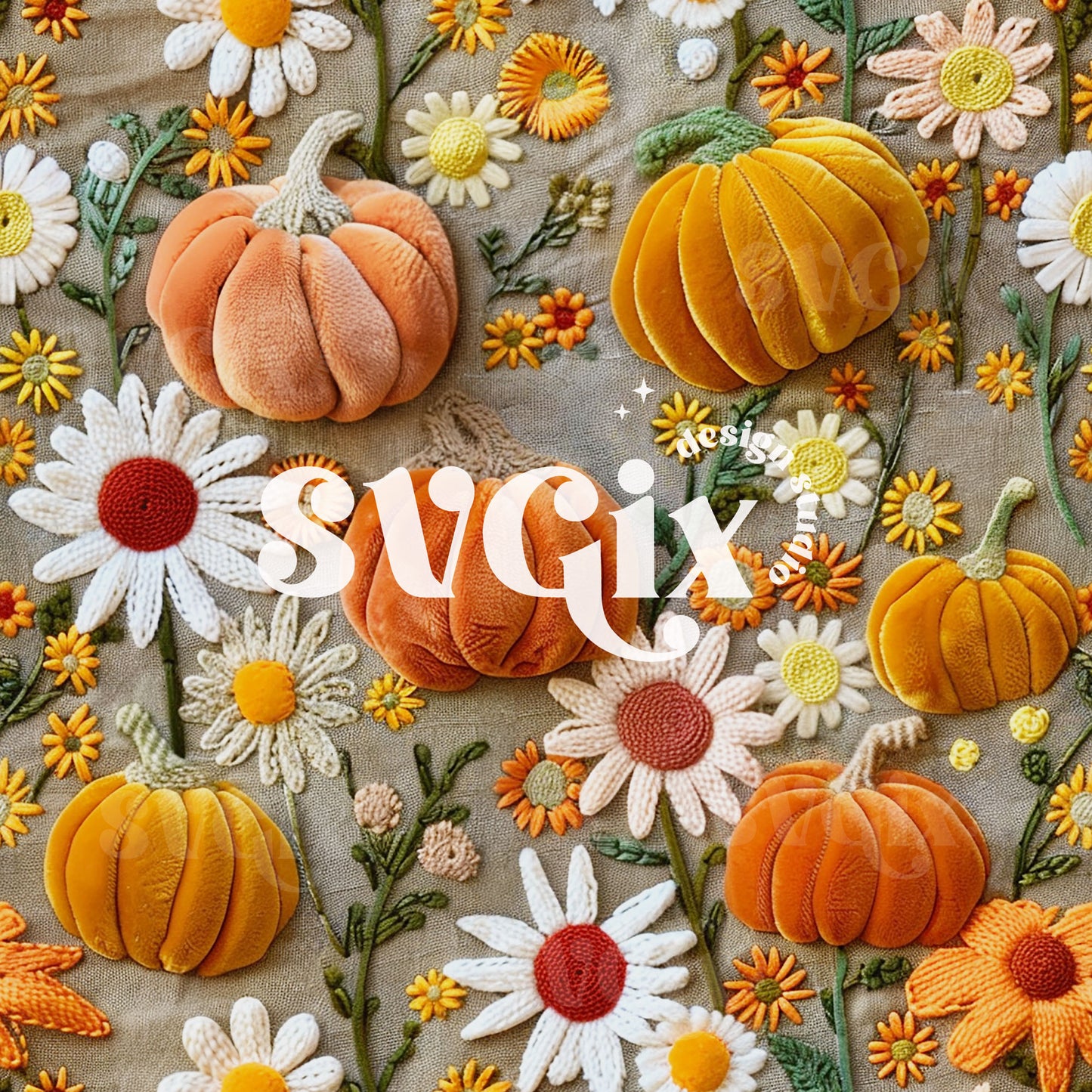 Boho Velvet Pumpkins Seamless Pattern