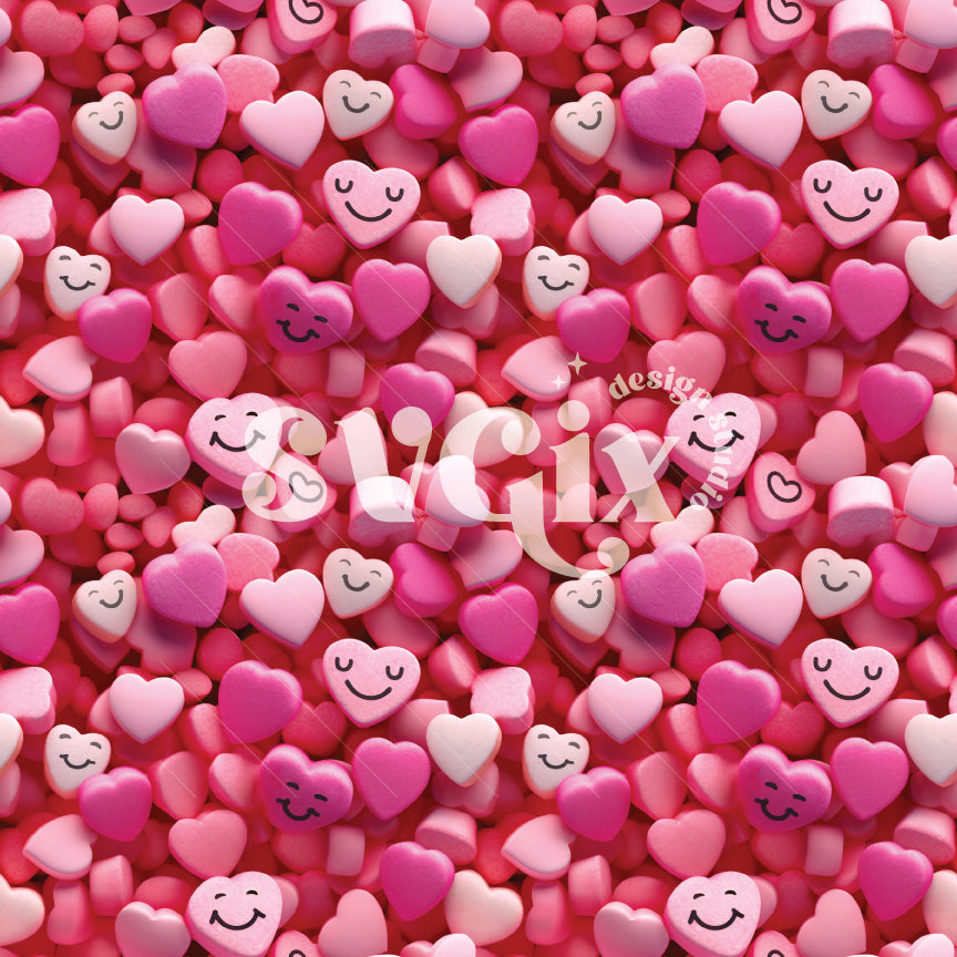 3D Candy Hearts Seamless Pattern