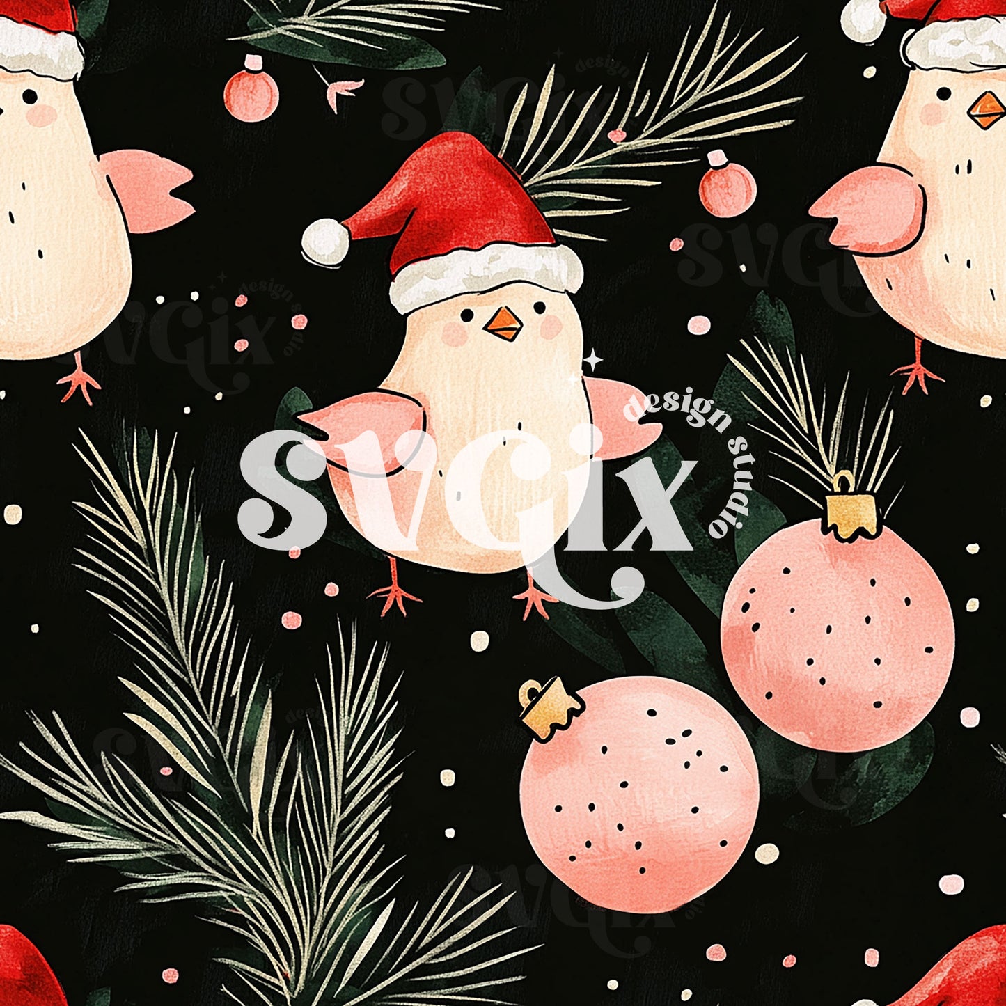 Christmas Chicks Seamless Pattern