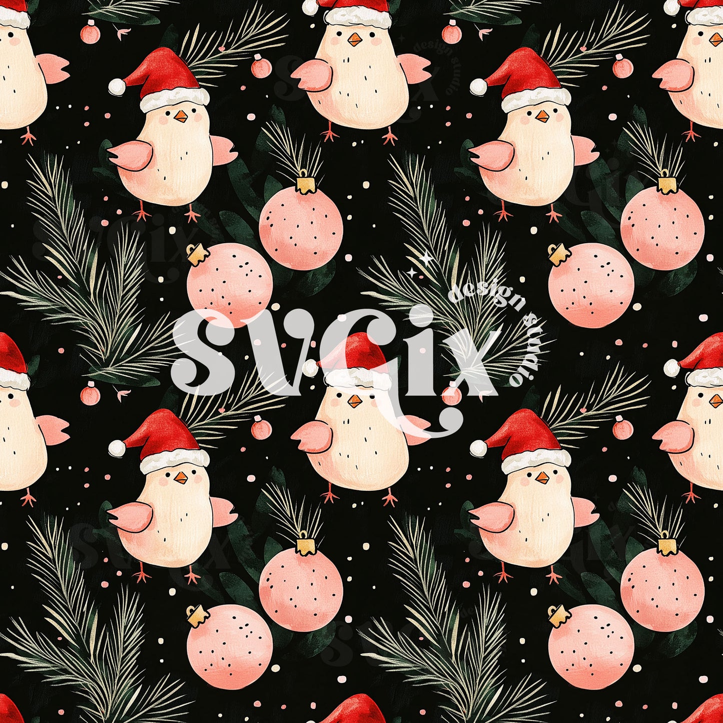Christmas Chicks Seamless Pattern