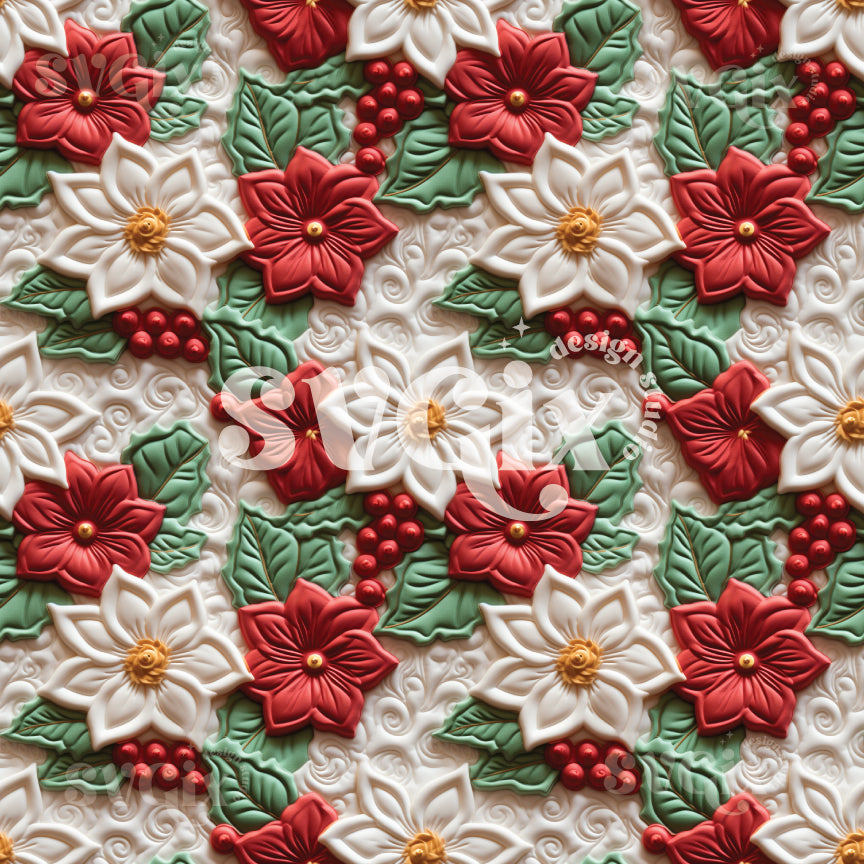 Christmas Floral Faux Quilt Seamless Pattern
