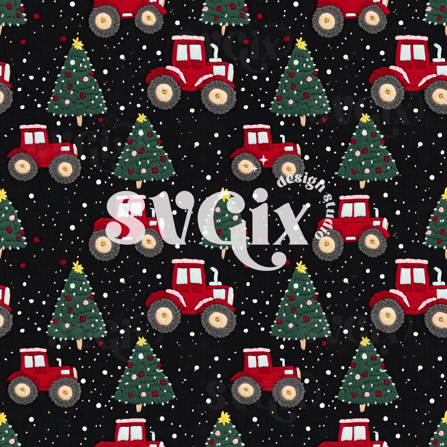 Christmas Tractors Seamless Pattern