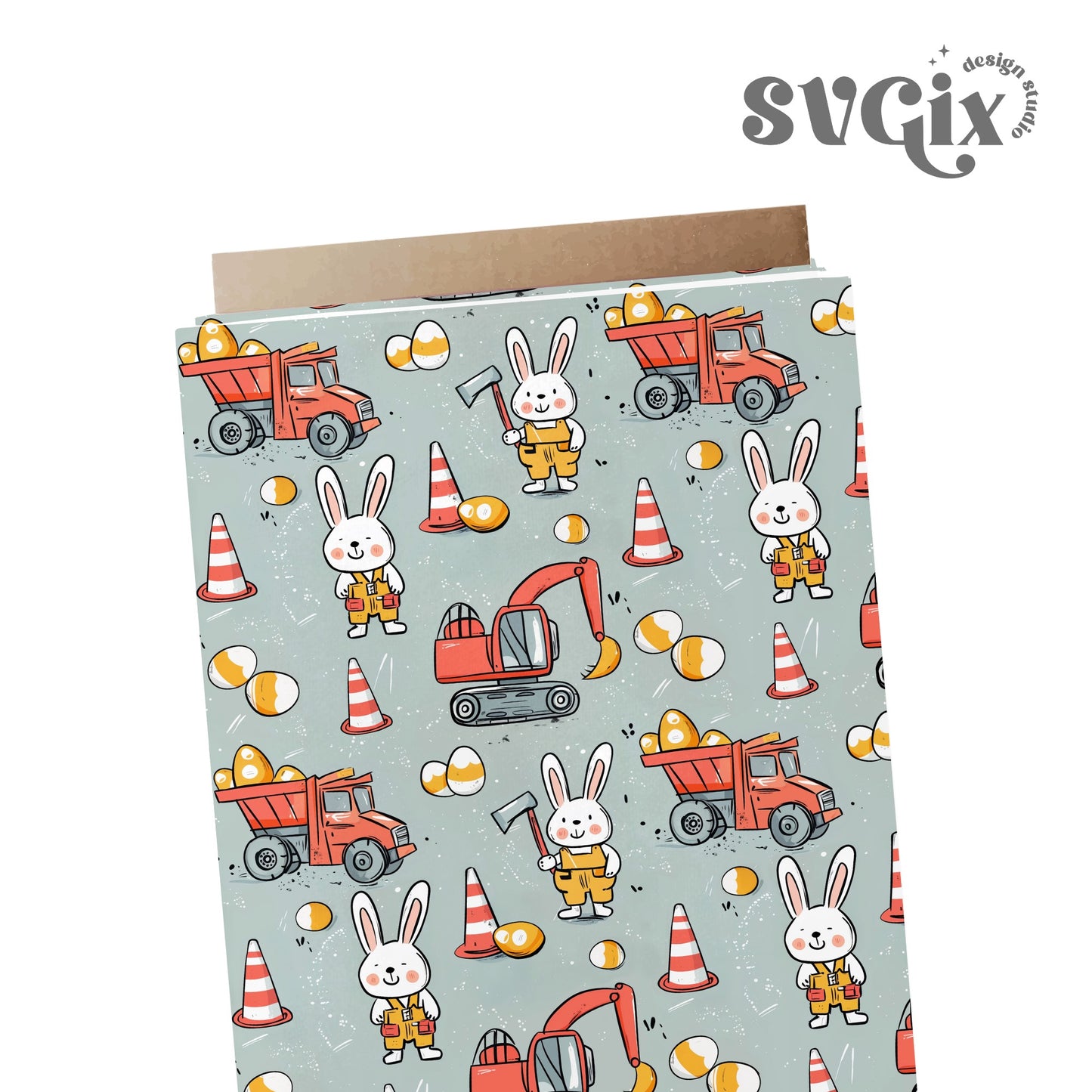 Construction Easter Bunnies Seamless Pattern