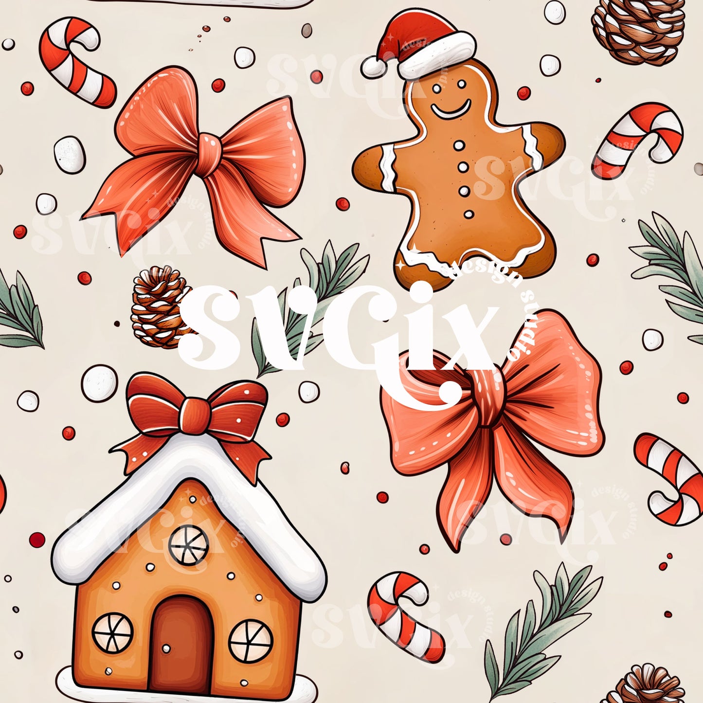 Coquette Gingerbread Houses Seamless Pattern