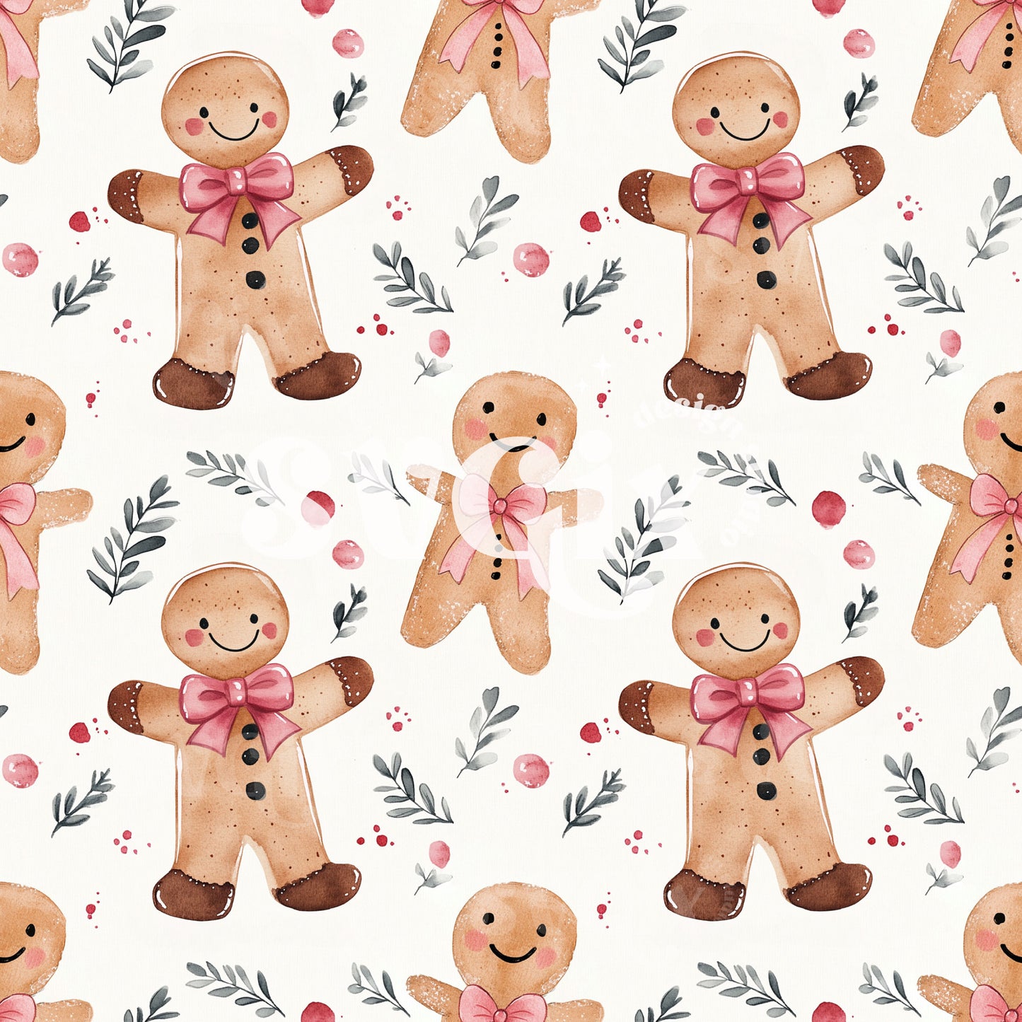 Coquette Gingerbread Watercolor Seamless Pattern