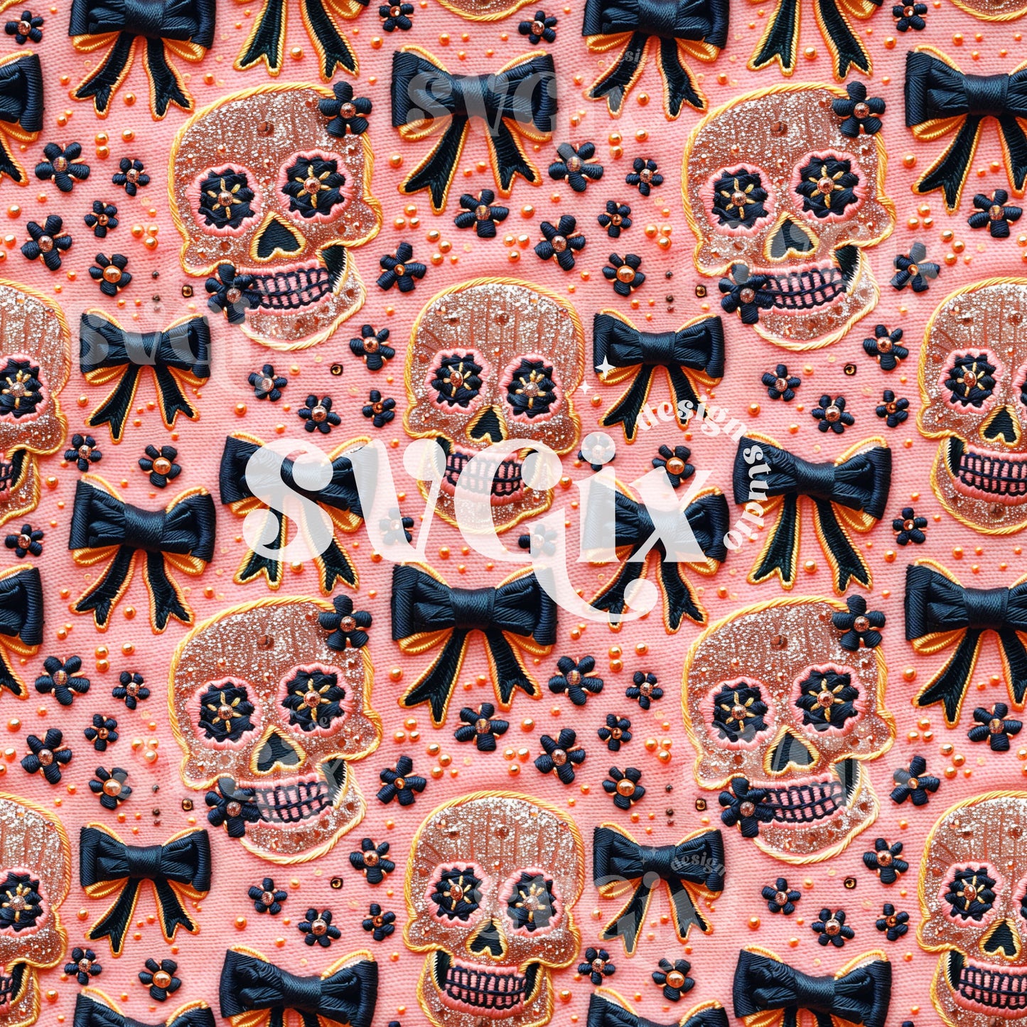 Coquette Skulls Seamless Pattern