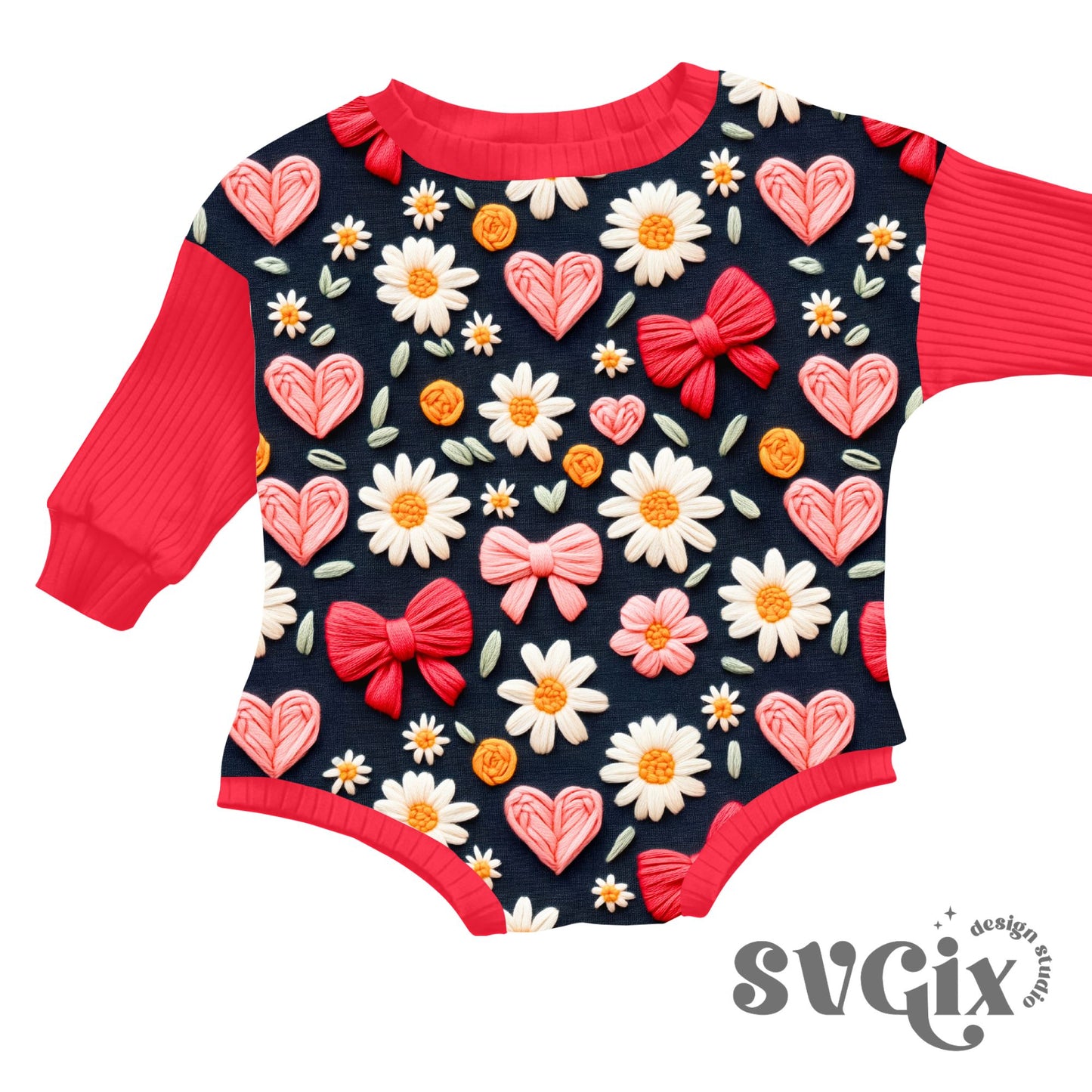 Coquette Vday Seamless Floral Bows Hearts Embroidery Repeating Pattern
