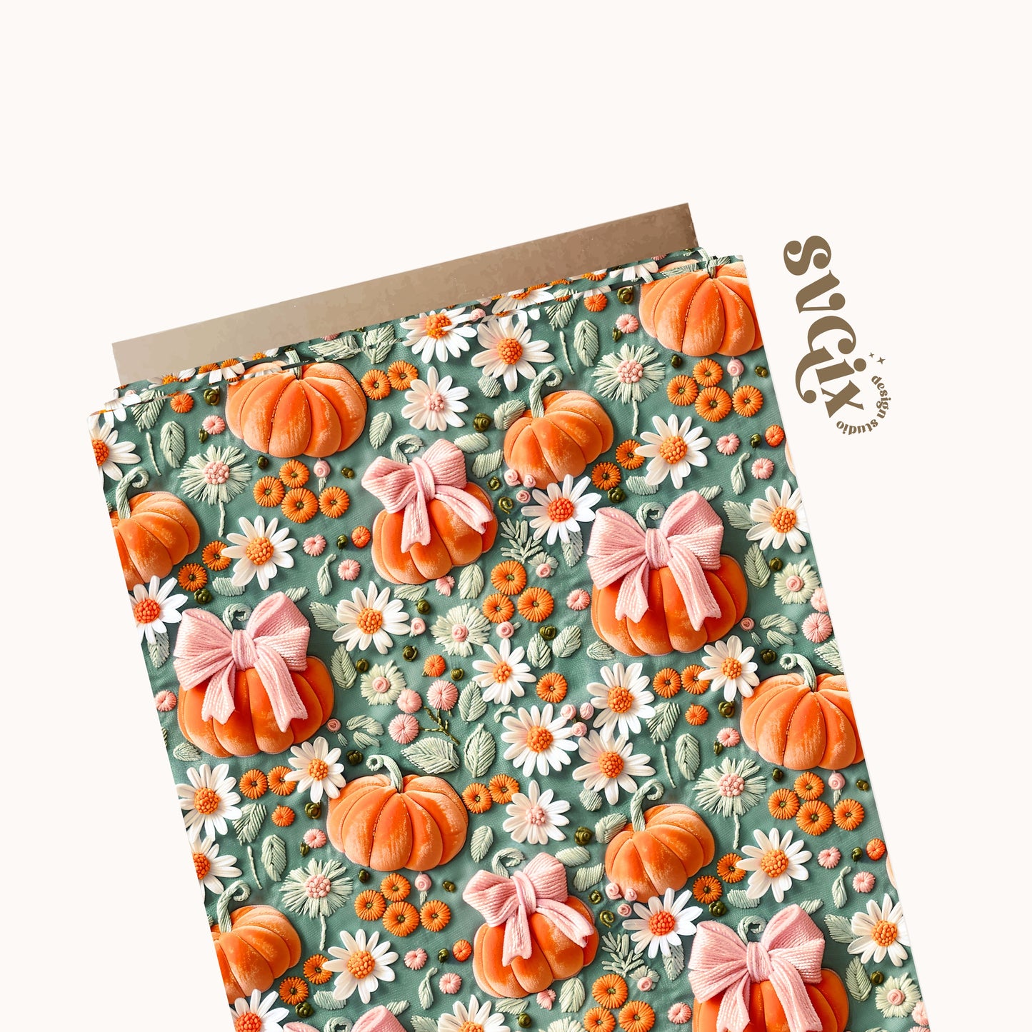Coquette Pumpkins on Greyish Teal Seamless Pattern