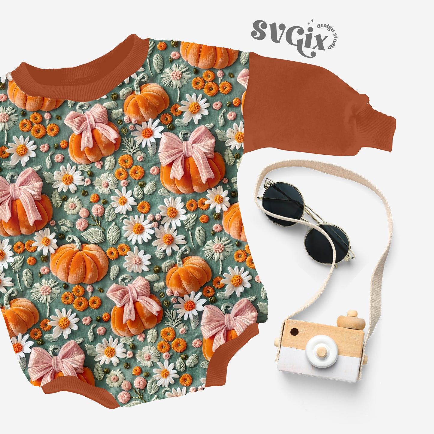 Coquette Pumpkins on Greyish Teal Seamless Pattern