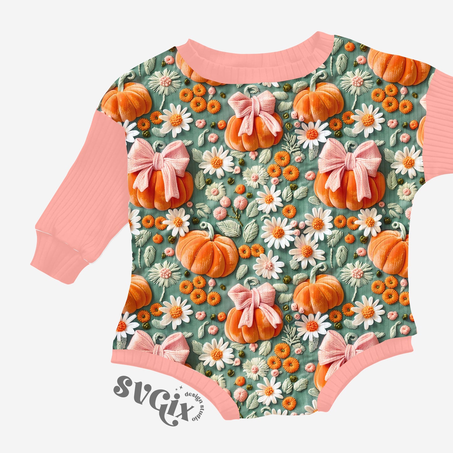 Coquette Pumpkins on Greyish Teal Seamless Pattern