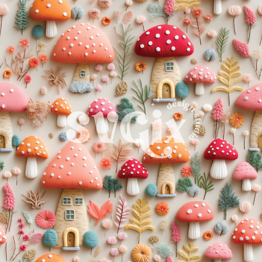 Mushie Houses Seamless Pattern