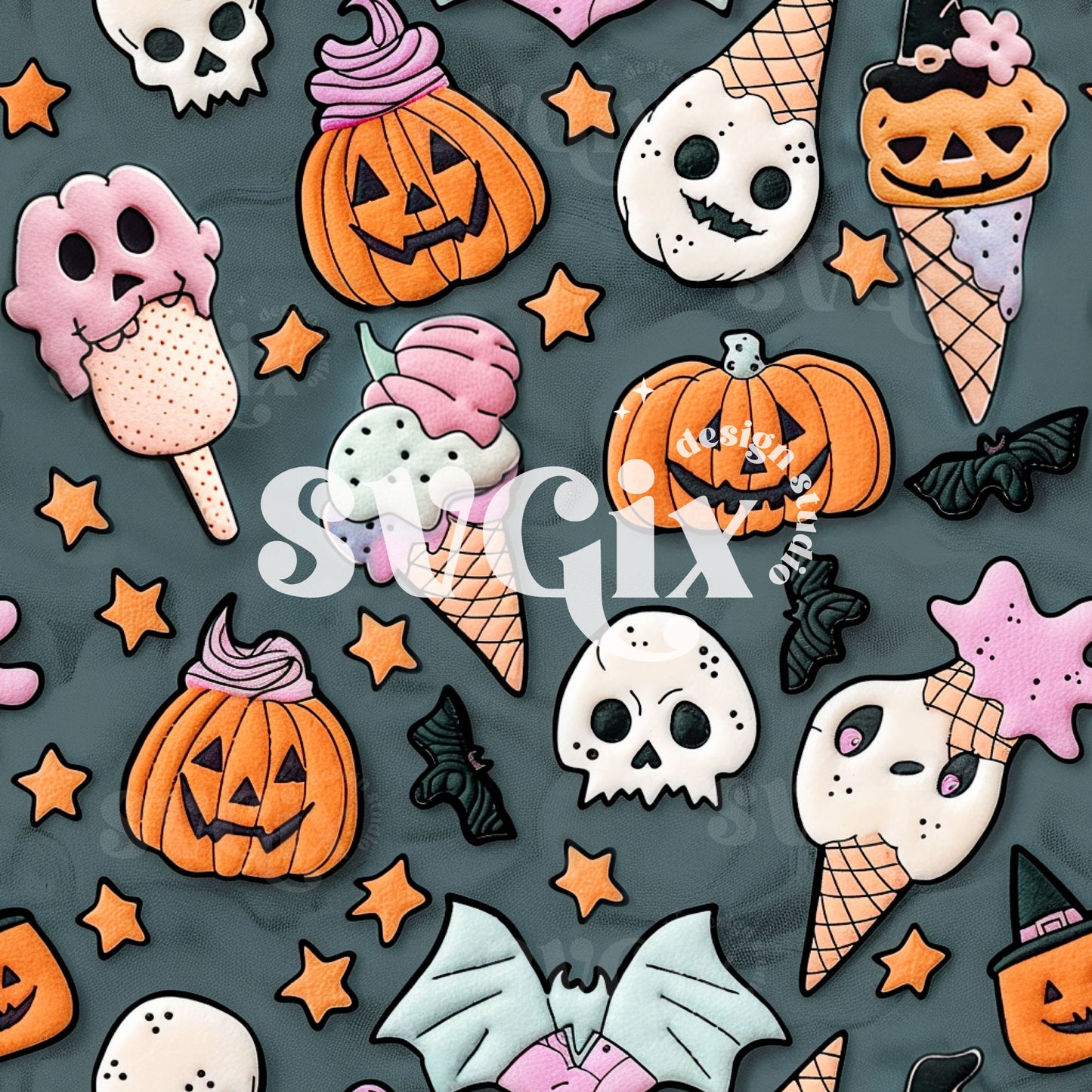 Creepy Ice Cream Seamless Pattern
