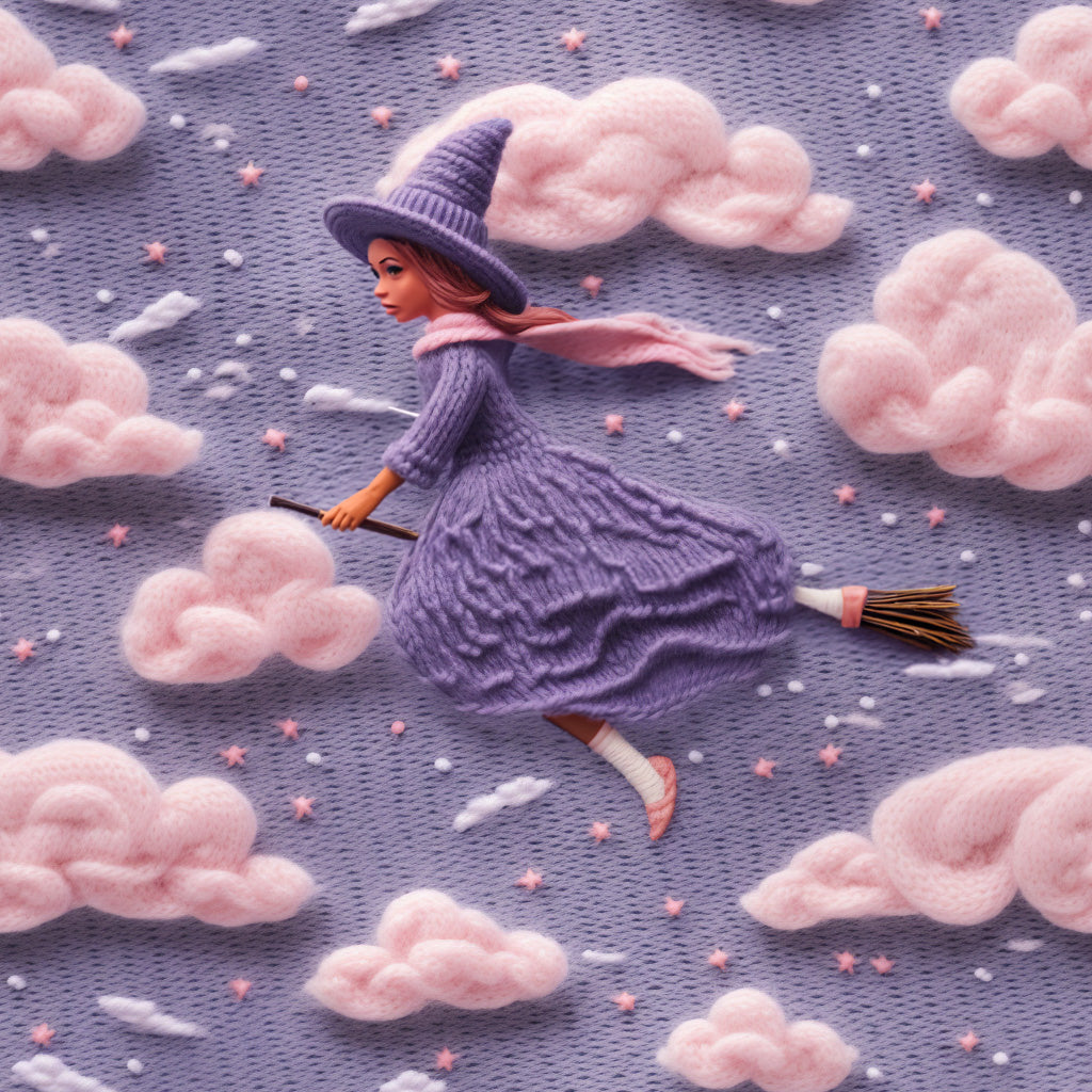 Caramel skin tone Knit Witches Seamless Pattern