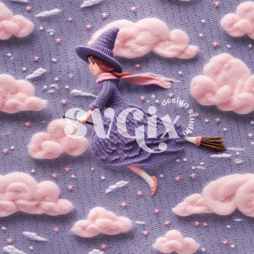 Cute Knit Witches Seamless Pattern