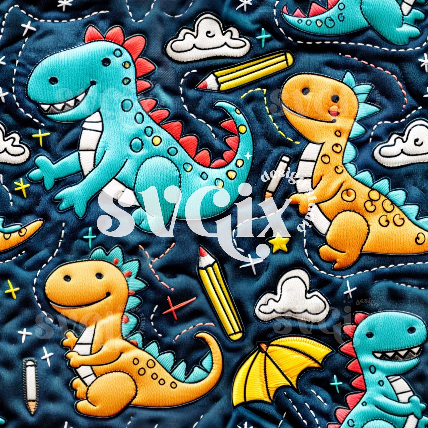 DINO-MITE SCHOOL DAYS Seamless Pattern