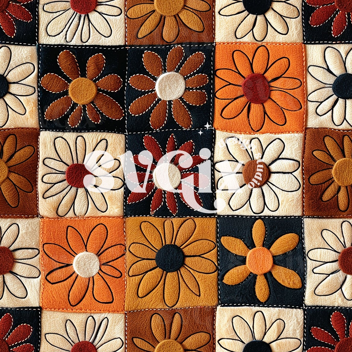 Daisy Squares Seamless Pattern