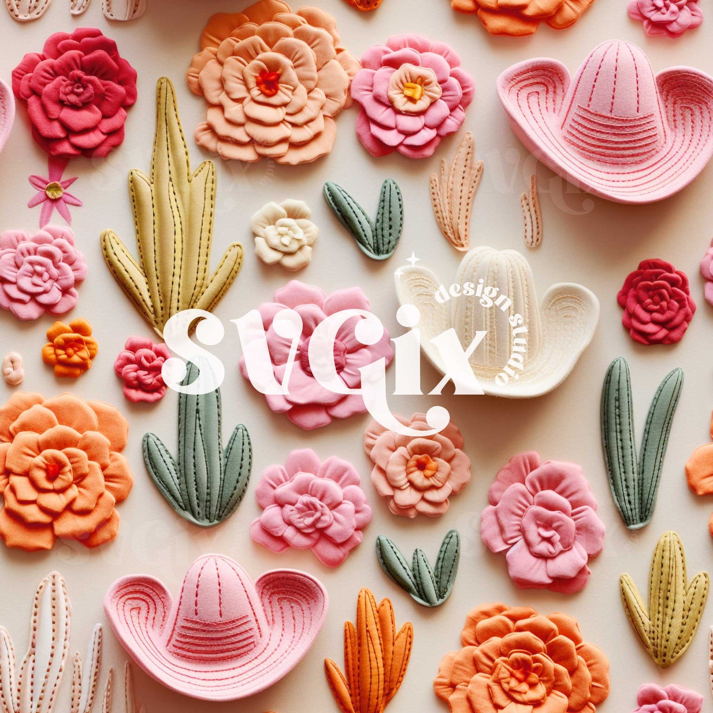 Desert Charm - Floral Embroidery with a Cowgirl Twist Seamless Pattern