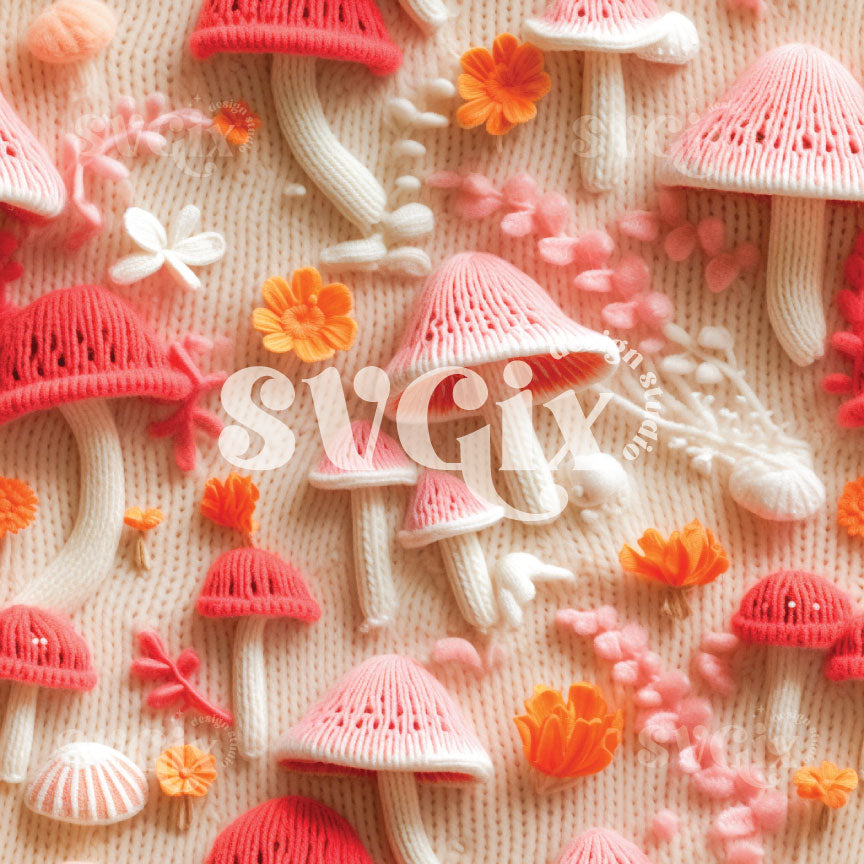Fall Dreamy Mushrooms Embroidery Seamless Pattern