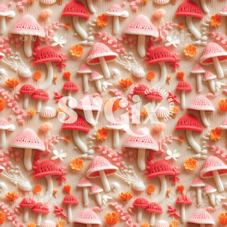 Fall Dreamy Mushrooms Embroidery Seamless Pattern