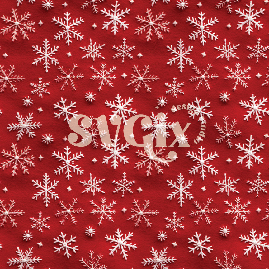 Embroidery Snowflakes on Red Fabric Seamless Pattern by SVGix