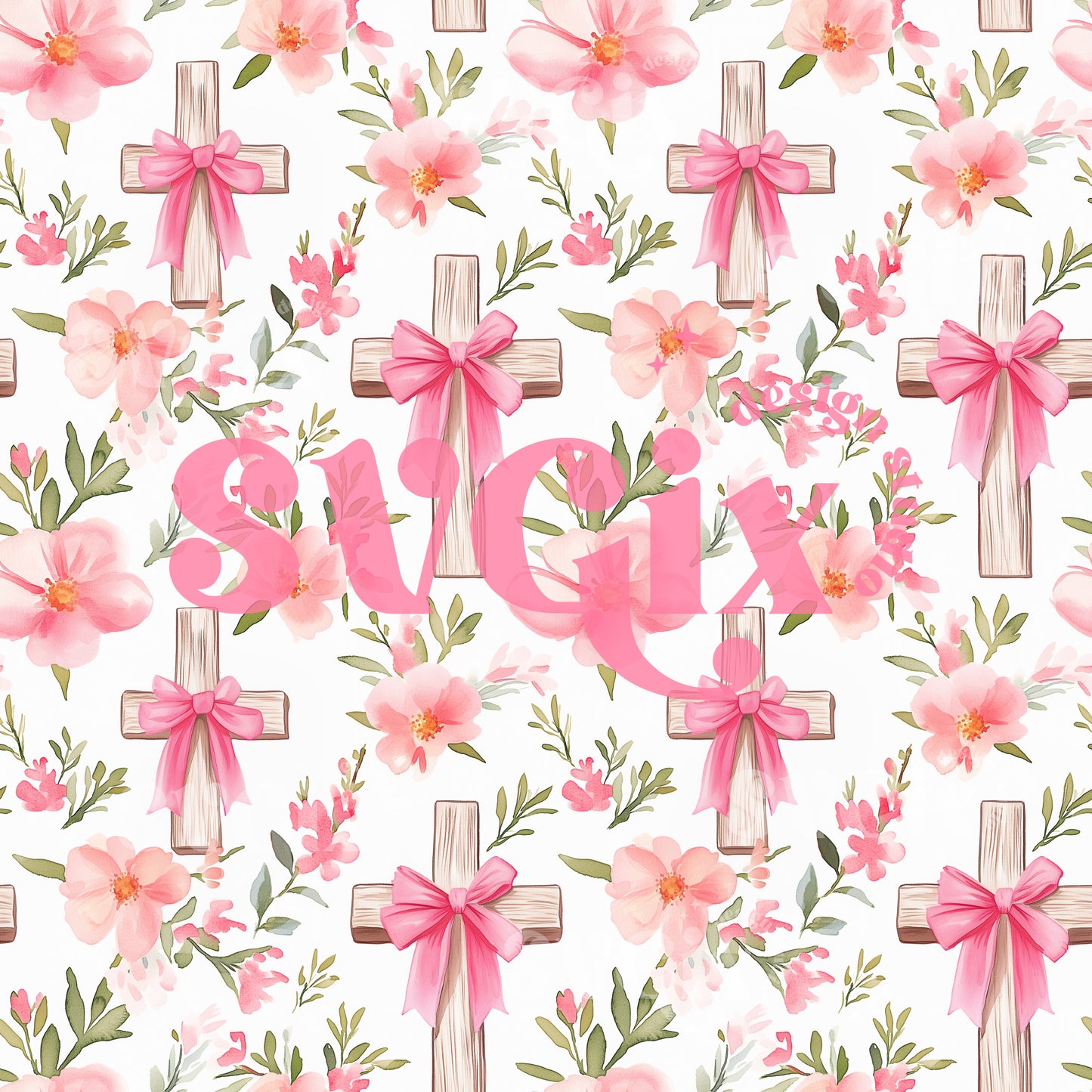 Easter Faith Cross Floral Seamless Pattern