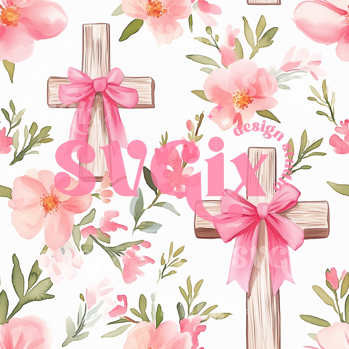 Easter Faith Cross Floral Seamless Pattern