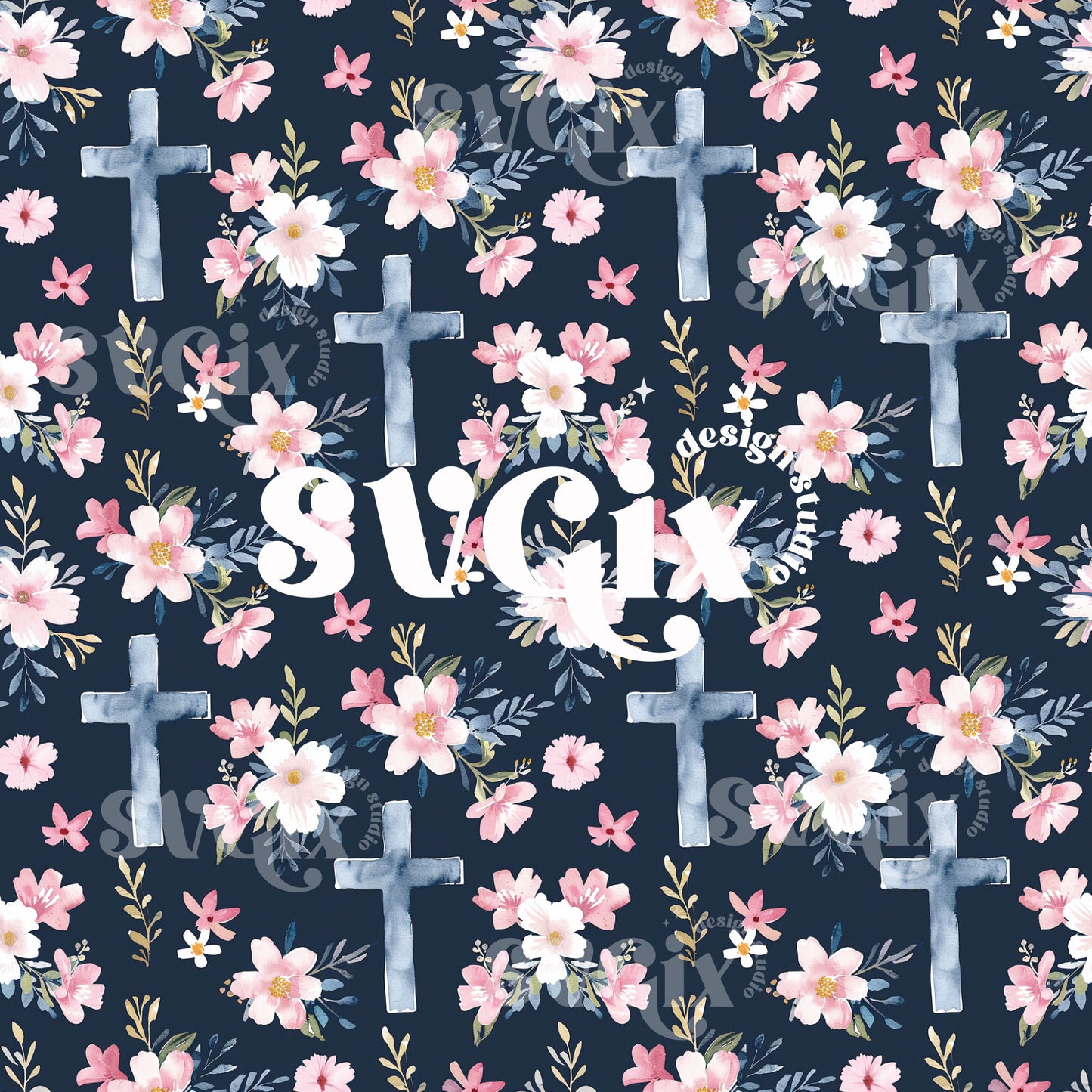 Easter Faith Cross Floral Seamless Pattern