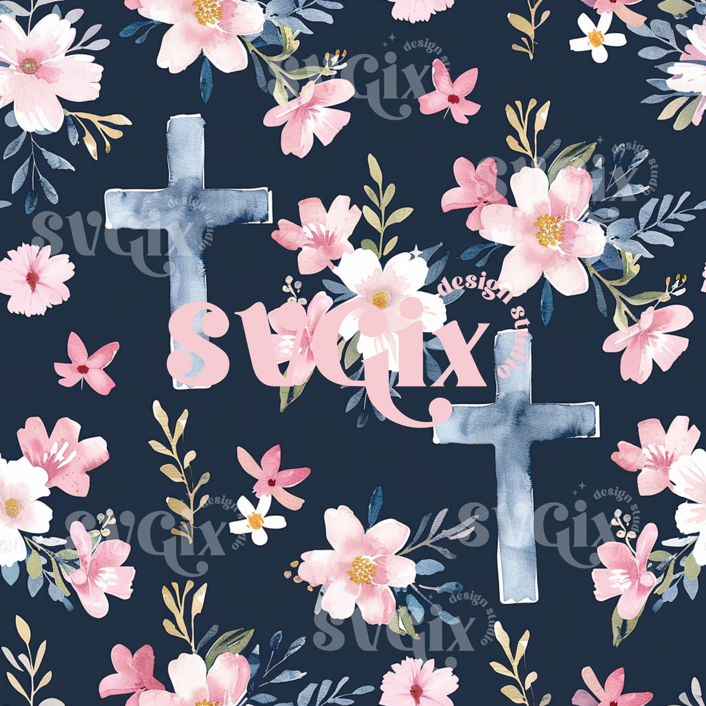 Easter Faith Cross Floral Seamless Pattern