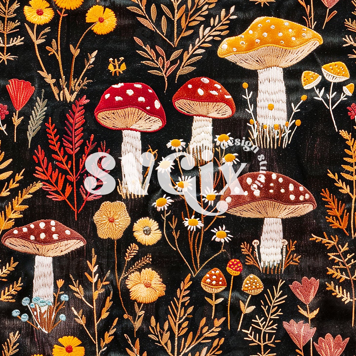 Fall Mushrooms Seamless Pattern