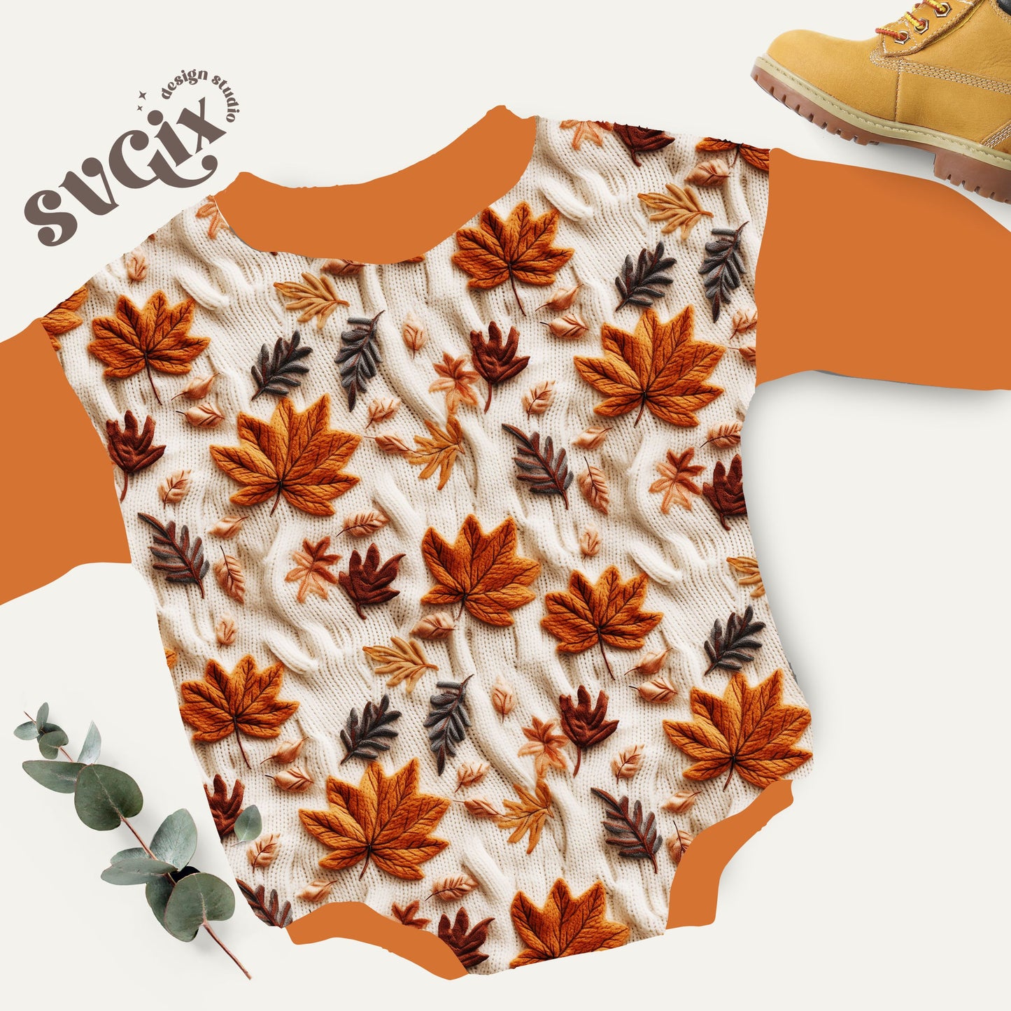 Fall Leaves on Knit Seamless Pattern