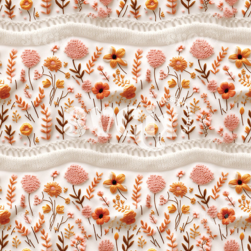 Fall Wild Flowers Embroidery Seamless Pattern