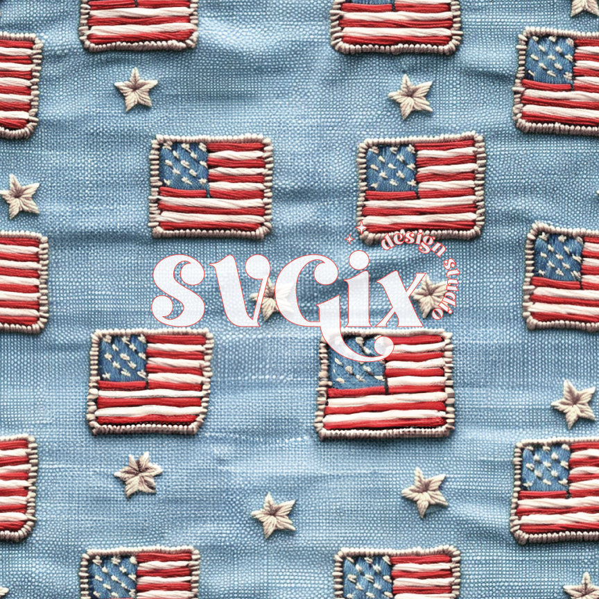 Faux Denim US Flags Seamless Pattern