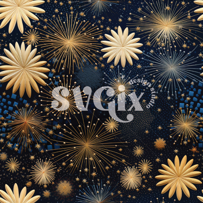 Fireworks Embroidery Seamless Pattern