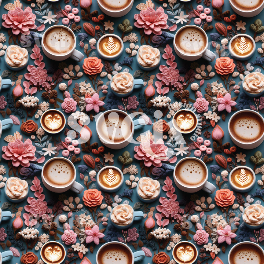Floral Coffee Seamless Pattern