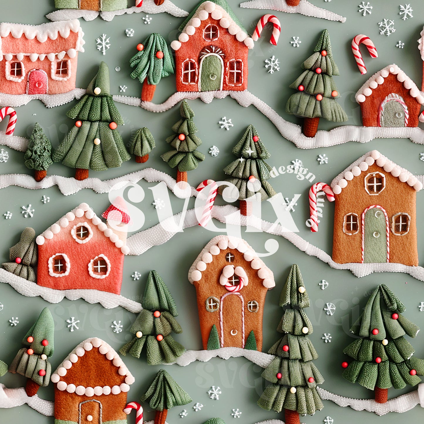 Gingerbread Houses Seamless Pattern