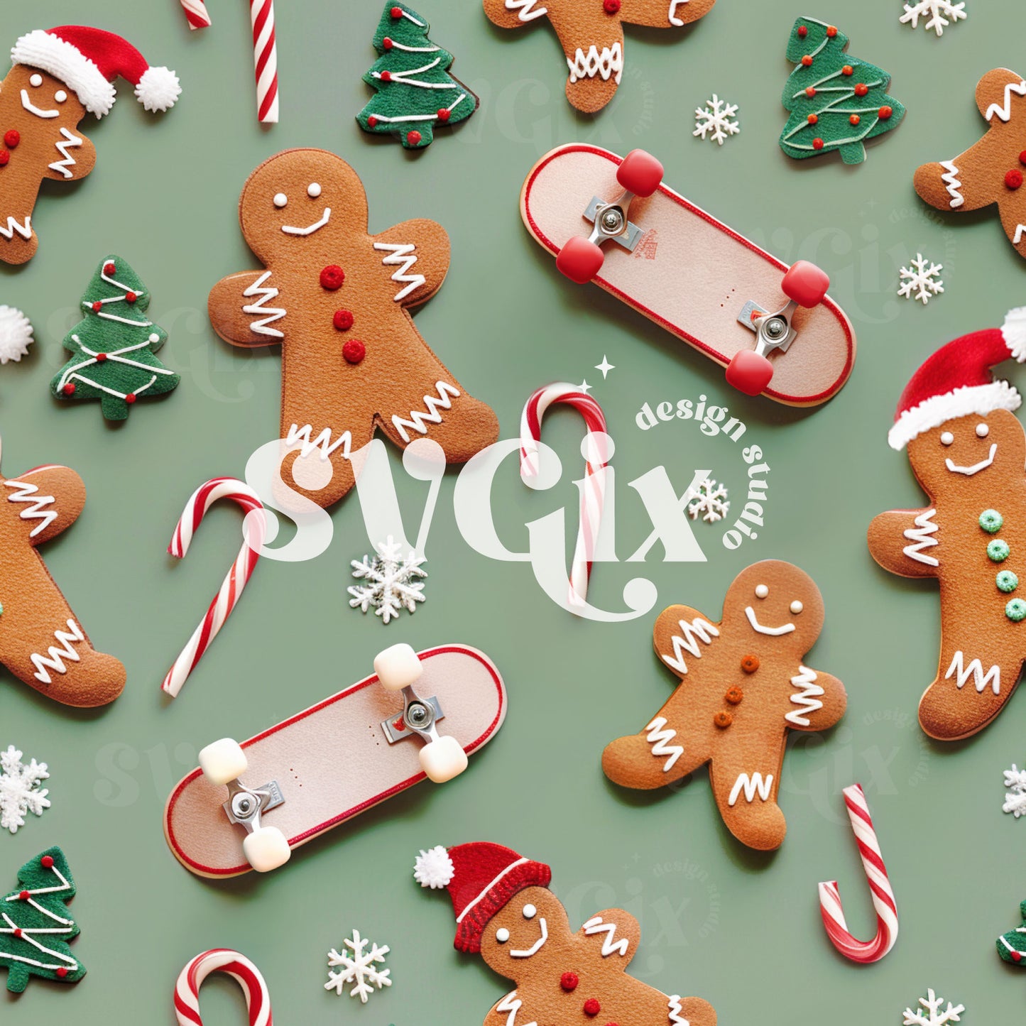 Gingerbread Skateboards Seamless Pattern