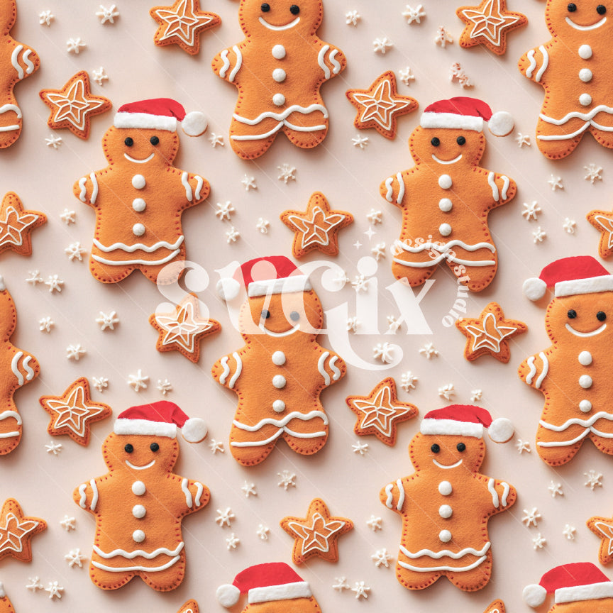 Gingerbreads Felt Embroidery Seamless Pattern