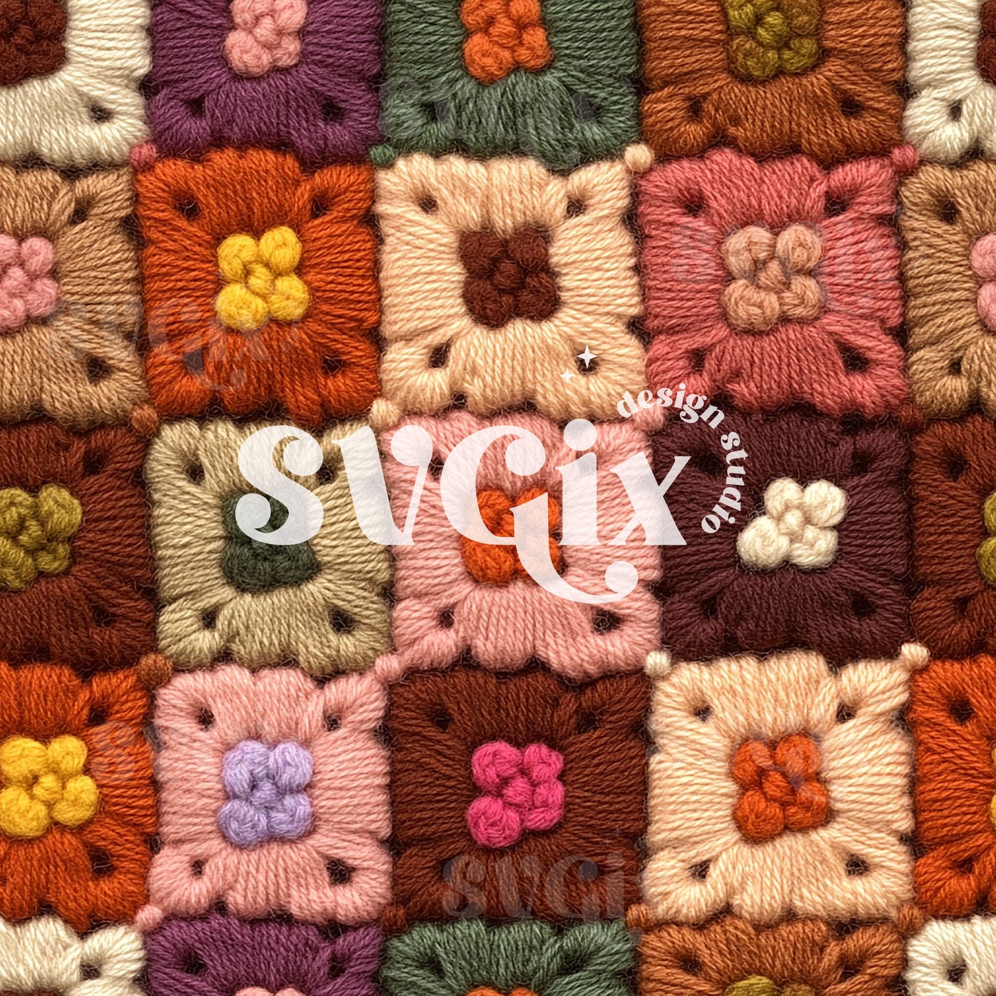 Grandma Knit Fall Squares Seamless Pattern