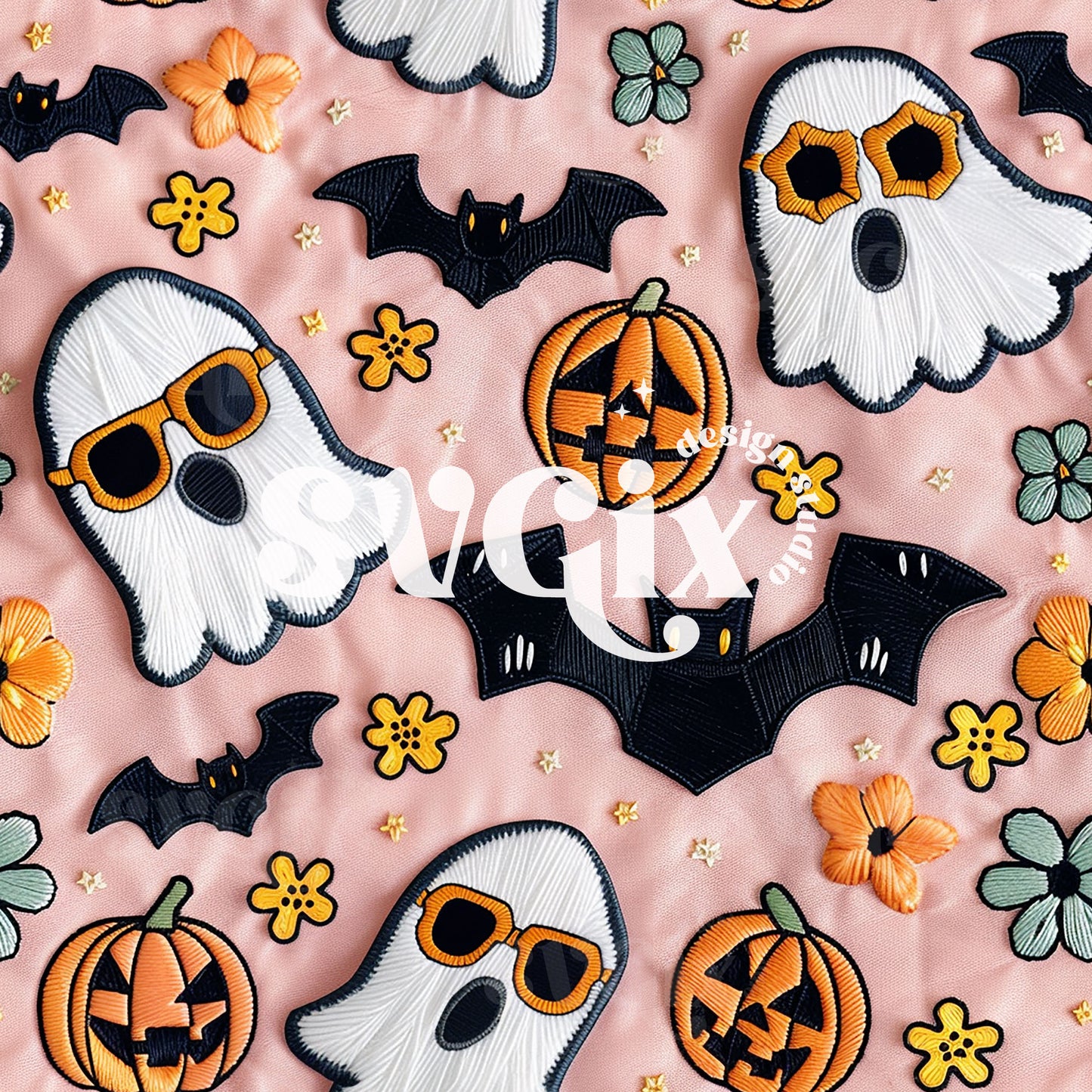 Groovy Ghosts Halloween Seamless Pattern