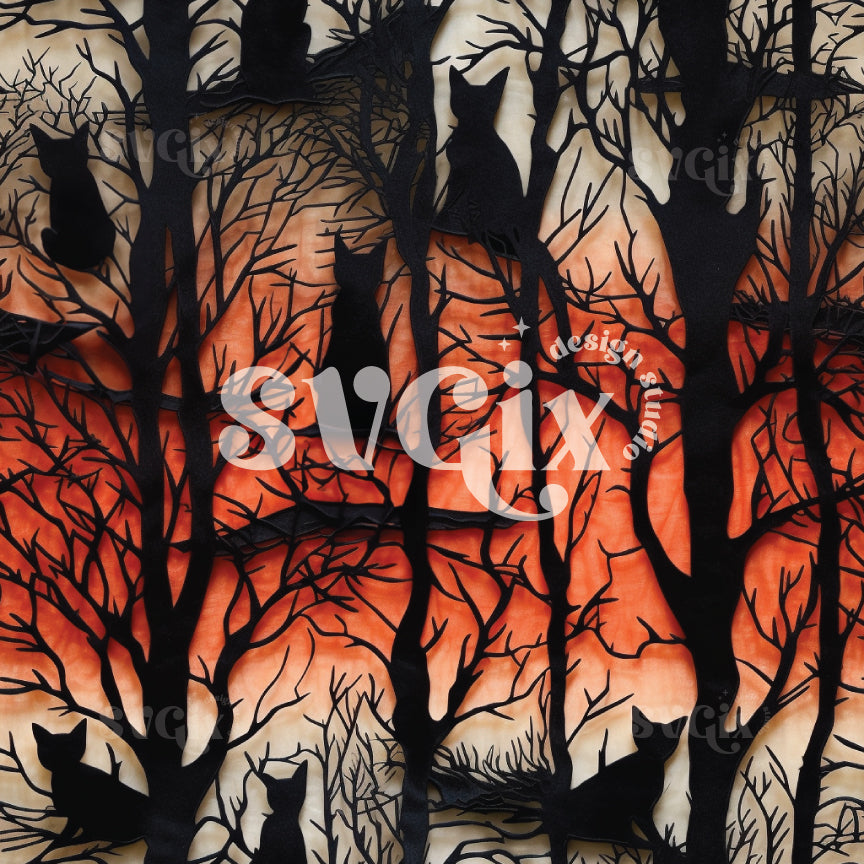 Halloween Black Cats Seamless Pattern