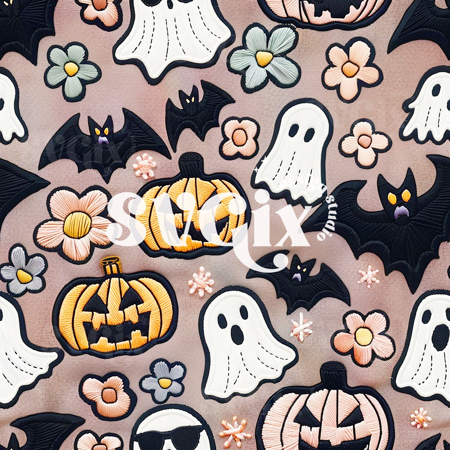 Halloween Embroidery Seamless Pattern
