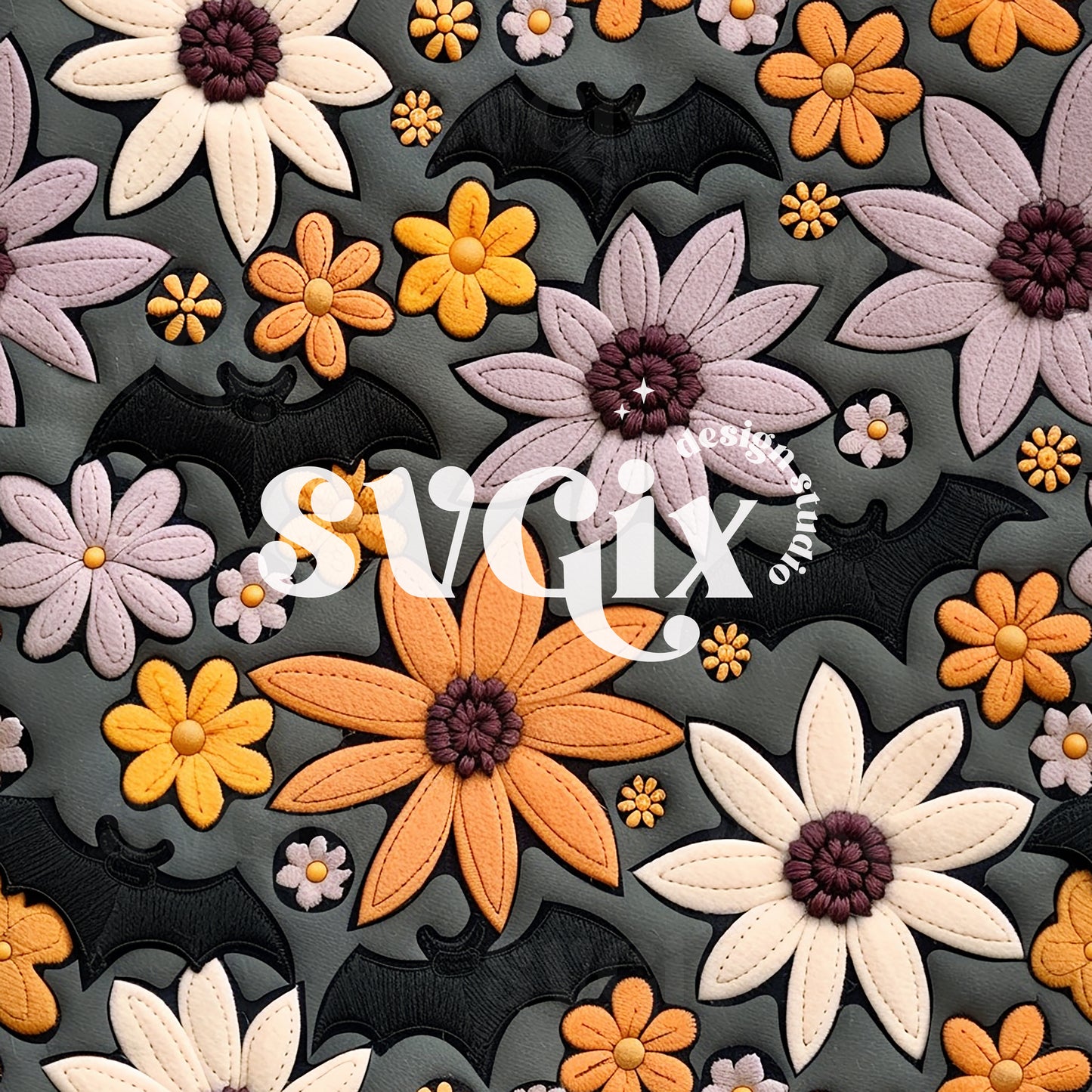 Halloween Bats Floral Seamless Pattern